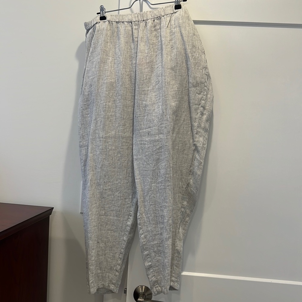 Eileen Fisher Organic Linen Slub Check Sz XL